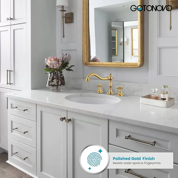 imagegotonovo 3 Hole Widespread Bathroom Sink Faucet Double Cross Handle Mixer Tap Faucet for Bathroom Sink Vanity Faucet Deck Mount Basin Hot Cold Water Matching Pop Up Drain Polished ChromePolished Gold