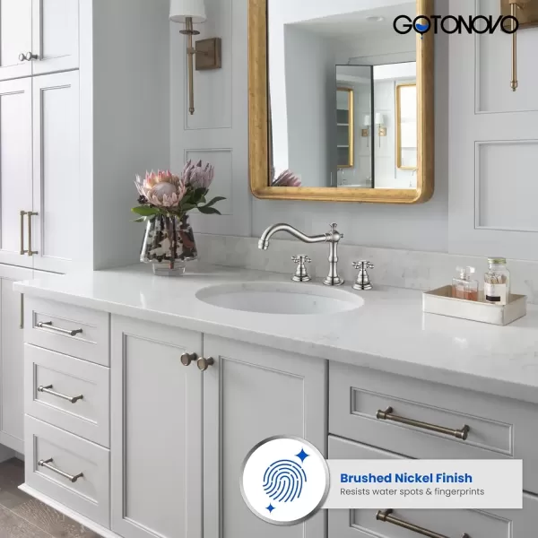 imagegotonovo 3 Hole Widespread Bathroom Sink Faucet Double Cross Handle Mixer Tap Faucet for Bathroom Sink Vanity Faucet Deck Mount Basin Hot Cold Water Matching Pop Up Drain Polished ChromeBrushed Nickel