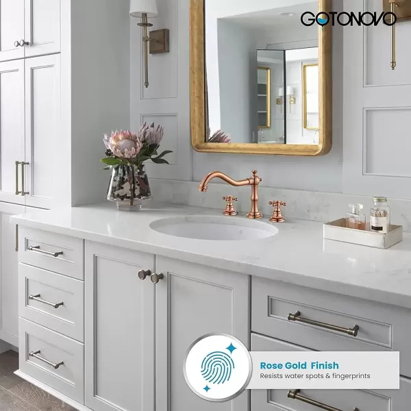 imagegotonovo 3 Hole Widespread Bathroom Sink Faucet Double Cross Handle Mixer Tap Faucet for Bathroom Sink Vanity Faucet Deck Mount Basin Hot Cold Water Matching Pop Up Drain Polished ChromeRose Gold