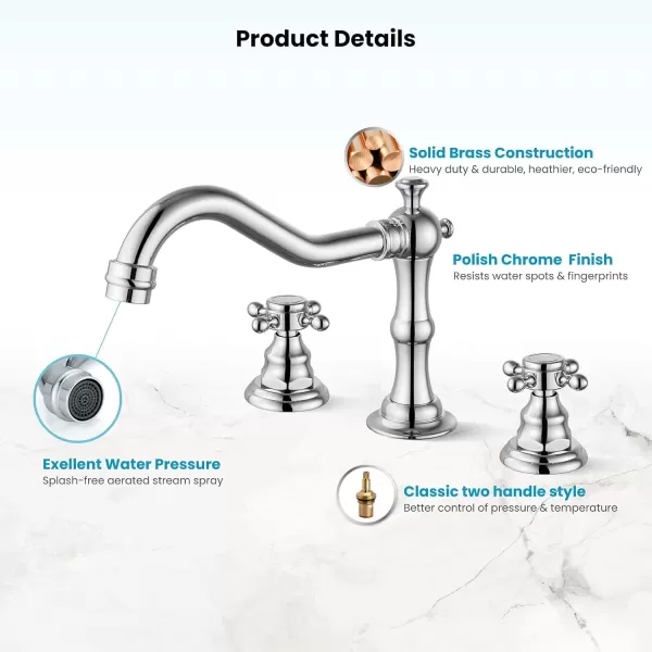 imagegotonovo 3 Hole Widespread Bathroom Sink Faucet Double Cross Handle Mixer Tap Faucet for Bathroom Sink Vanity Faucet Deck Mount Basin Hot Cold Water Matching Pop Up Drain Polished ChromePolished Chrome