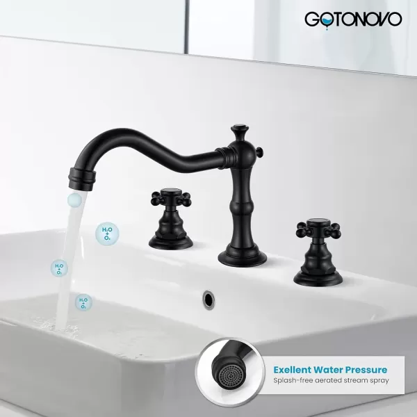 imagegotonovo 3 Hole Widespread Bathroom Sink Faucet Double Cross Handle Mixer Tap Faucet for Bathroom Sink Vanity Faucet Deck Mount Basin Hot Cold Water Matching Pop Up Drain Polished ChromeMatte Black