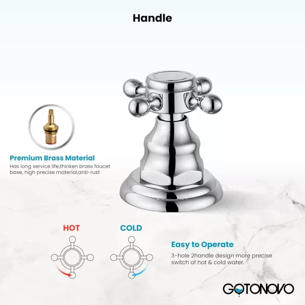 imagegotonovo 3 Hole Widespread Bathroom Sink Faucet Double Cross Handle Mixer Tap Faucet for Bathroom Sink Vanity Faucet Deck Mount Basin Hot Cold Water Matching Pop Up Drain Polished ChromePolished Chrome