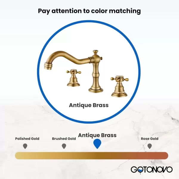 imagegotonovo 3 Hole Widespread Bathroom Sink Faucet Double Cross Handle Mixer Tap Faucet for Bathroom Sink Vanity Faucet Deck Mount Basin Hot Cold Water Matching Pop Up Drain Polished ChromeAntique Brass