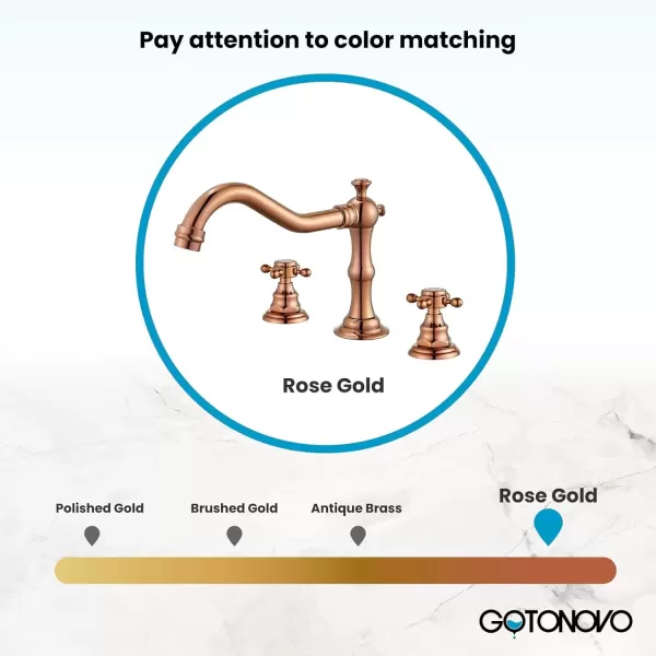 imagegotonovo 3 Hole Widespread Bathroom Sink Faucet Double Cross Handle Mixer Tap Faucet for Bathroom Sink Vanity Faucet Deck Mount Basin Hot Cold Water Matching Pop Up Drain Polished ChromeRose Gold