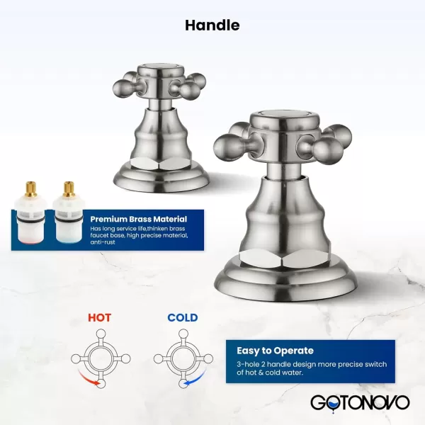 imagegotonovo 3 Hole Widespread Bathroom Sink Faucet Double Cross Handle Mixer Tap Faucet for Bathroom Sink Vanity Faucet Deck Mount Basin Hot Cold Water Matching Pop Up Drain Polished ChromeBrushed Nickel