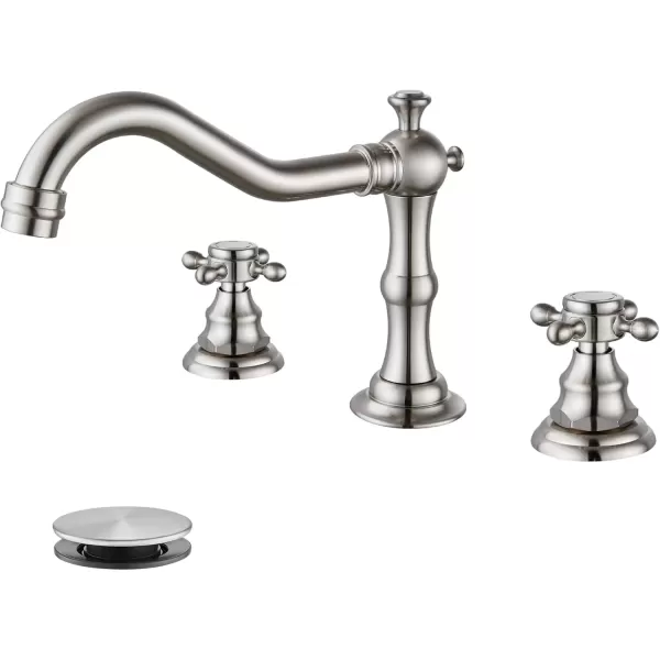 imagegotonovo 3 Hole Widespread Bathroom Sink Faucet Double Cross Handle Mixer Tap Faucet for Bathroom Sink Vanity Faucet Deck Mount Basin Hot Cold Water Matching Pop Up Drain Polished ChromeBrushed Nickel