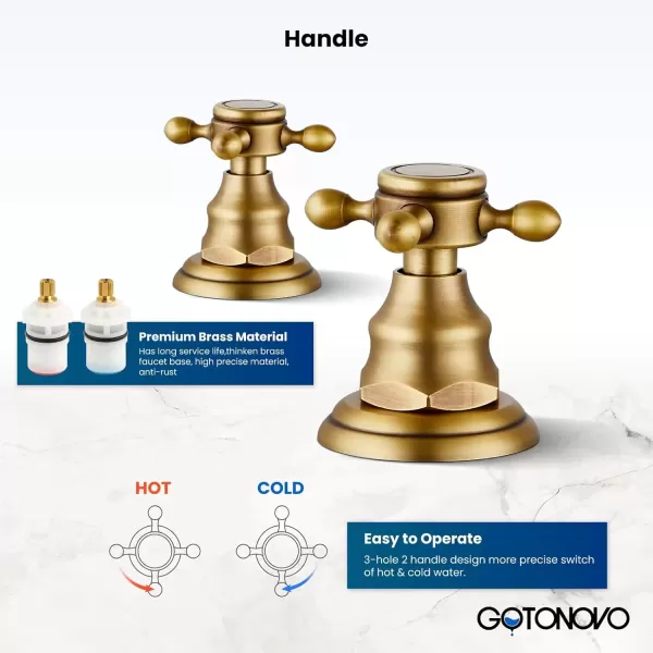 imagegotonovo 3 Hole Widespread Bathroom Sink Faucet Double Cross Handle Mixer Tap Faucet for Bathroom Sink Vanity Faucet Deck Mount Basin Hot Cold Water Matching Pop Up Drain Polished ChromeAntique Brass