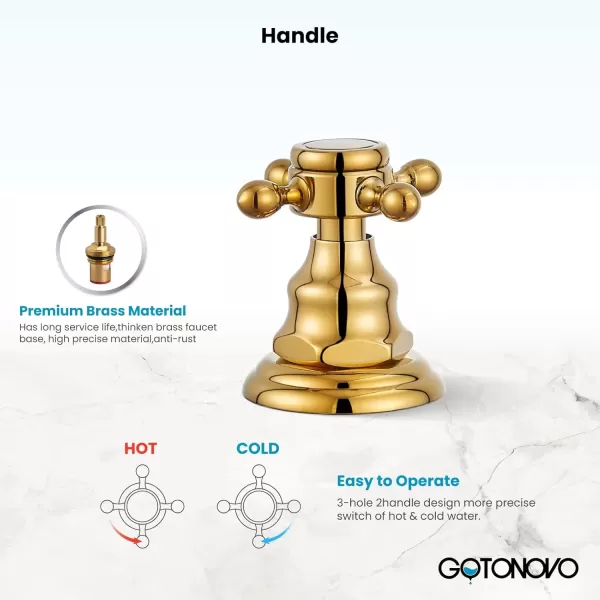 imagegotonovo 3 Hole Widespread Bathroom Sink Faucet Double Cross Handle Mixer Tap Faucet for Bathroom Sink Vanity Faucet Deck Mount Basin Hot Cold Water Matching Pop Up Drain Polished ChromePolished Gold
