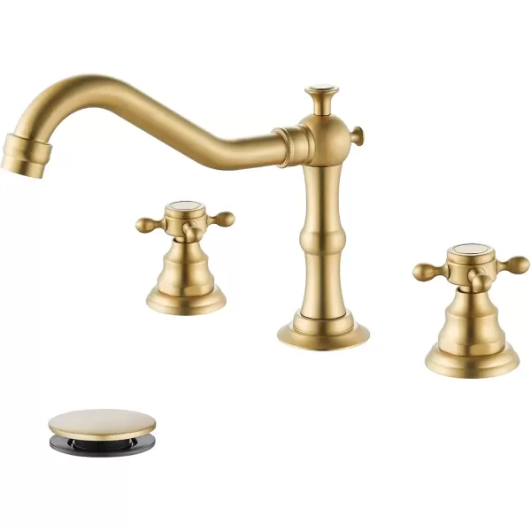 imagegotonovo 3 Hole Widespread Bathroom Sink Faucet Double Cross Handle Mixer Tap Faucet for Bathroom Sink Vanity Faucet Deck Mount Basin Hot Cold Water Matching Pop Up Drain Polished ChromeBrushed Gold