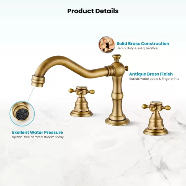 imagegotonovo 3 Hole Widespread Bathroom Sink Faucet Double Cross Handle Mixer Tap Faucet for Bathroom Sink Vanity Faucet Deck Mount Basin Hot Cold Water Matching Pop Up Drain Polished ChromeAntique Brass