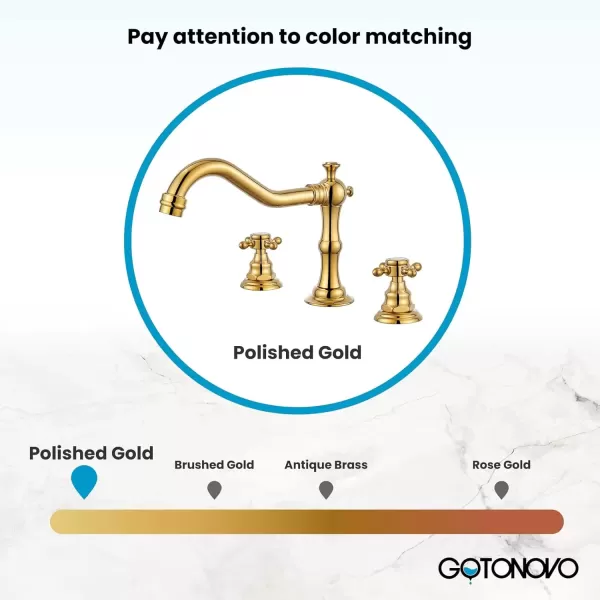 imagegotonovo 3 Hole Widespread Bathroom Sink Faucet Double Cross Handle Mixer Tap Faucet for Bathroom Sink Vanity Faucet Deck Mount Basin Hot Cold Water Matching Pop Up Drain Polished ChromePolished Gold