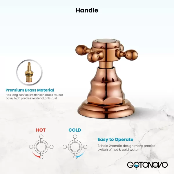 imagegotonovo 3 Hole Widespread Bathroom Sink Faucet Double Cross Handle Mixer Tap Faucet for Bathroom Sink Vanity Faucet Deck Mount Basin Hot Cold Water Matching Pop Up Drain Polished ChromeRose Gold