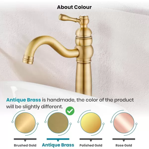 imagegotonovo 360 Swivel Single Handle One Hole Tall Bathroom Faucet Lavatory Vanity Bowl Faucet Vessel Sink Faucet with Pop Up Drain Antique BrassAntique Brass