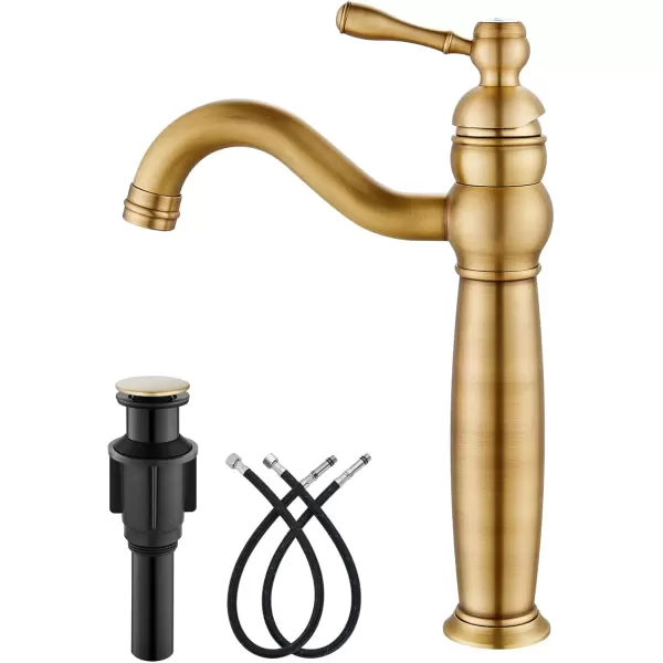 imagegotonovo 360 Swivel Single Handle One Hole Tall Bathroom Faucet Lavatory Vanity Bowl Faucet Vessel Sink Faucet with Pop Up Drain Antique BrassAntique Brass