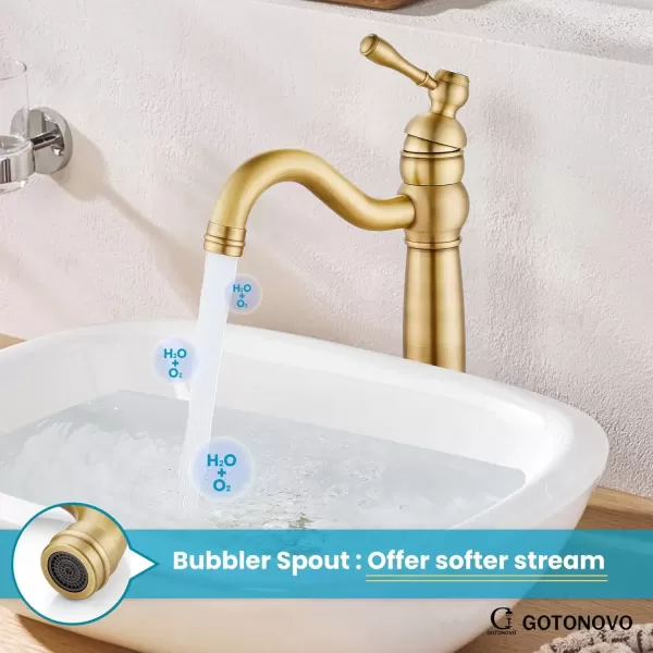 imagegotonovo 360 Swivel Single Handle One Hole Tall Bathroom Faucet Lavatory Vanity Bowl Faucet Vessel Sink Faucet with Pop Up Drain Antique BrassAntique Brass