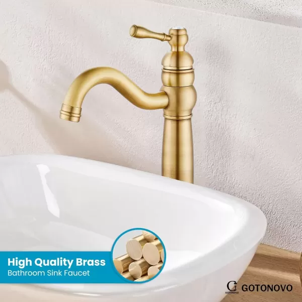 imagegotonovo 360 Swivel Single Handle One Hole Tall Bathroom Faucet Lavatory Vanity Bowl Faucet Vessel Sink Faucet with Pop Up Drain Antique BrassAntique Brass