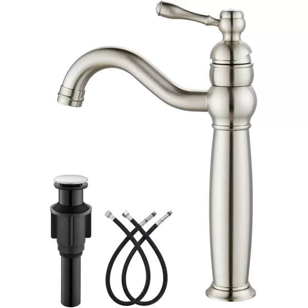 imagegotonovo 360 Swivel Single Handle One Hole Tall Bathroom Faucet Lavatory Vanity Bowl Faucet Vessel Sink Faucet with Pop Up Drain Antique BrassBrushed Nickel