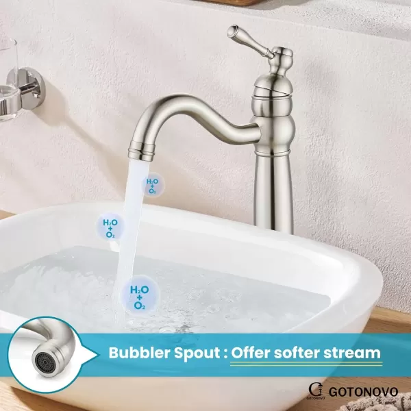 imagegotonovo 360 Swivel Single Handle One Hole Tall Bathroom Faucet Lavatory Vanity Bowl Faucet Vessel Sink Faucet with Pop Up Drain Antique BrassBrushed Nickel