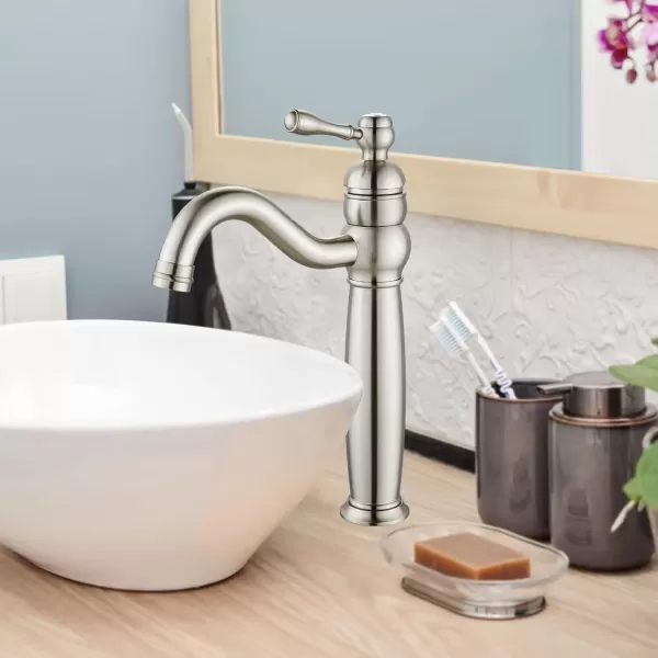 imagegotonovo 360 Swivel Single Handle One Hole Tall Bathroom Faucet Lavatory Vanity Bowl Faucet Vessel Sink Faucet with Pop Up Drain Antique BrassBrushed Nickel