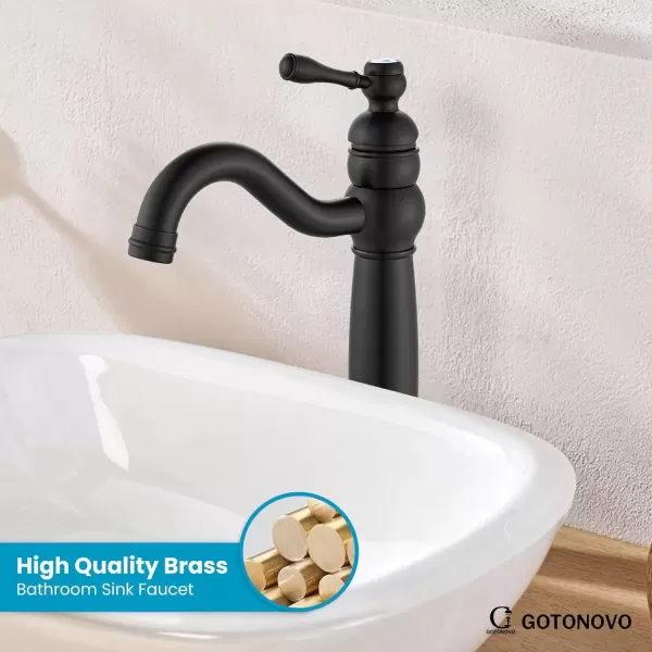 imagegotonovo 360 Swivel Single Handle One Hole Tall Bathroom Faucet Lavatory Vanity Bowl Faucet Vessel Sink Faucet with Pop Up Drain Antique BrassMatte Black