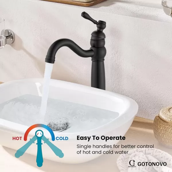 imagegotonovo 360 Swivel Single Handle One Hole Tall Bathroom Faucet Lavatory Vanity Bowl Faucet Vessel Sink Faucet with Pop Up Drain Antique BrassMatte Black
