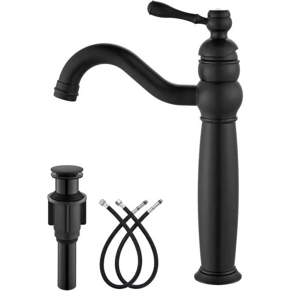 imagegotonovo 360 Swivel Single Handle One Hole Tall Bathroom Faucet Lavatory Vanity Bowl Faucet Vessel Sink Faucet with Pop Up Drain Antique BrassMatte Black