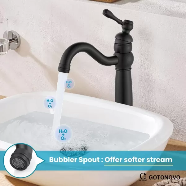 imagegotonovo 360 Swivel Single Handle One Hole Tall Bathroom Faucet Lavatory Vanity Bowl Faucet Vessel Sink Faucet with Pop Up Drain Antique BrassMatte Black