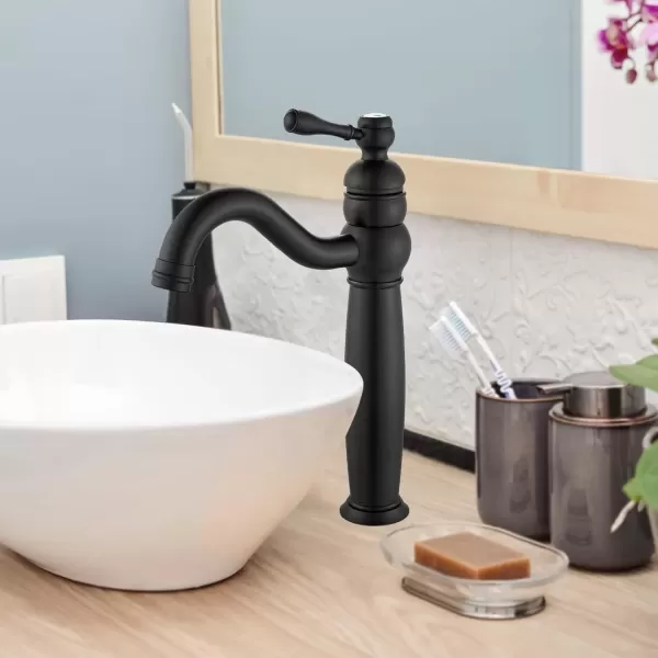 imagegotonovo 360 Swivel Single Handle One Hole Tall Bathroom Faucet Lavatory Vanity Bowl Faucet Vessel Sink Faucet with Pop Up Drain Antique BrassMatte Black