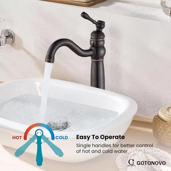 imagegotonovo 360 Swivel Single Handle One Hole Tall Bathroom Faucet Lavatory Vanity Bowl Faucet Vessel Sink Faucet with Pop Up Drain Antique BrassOil Rubbed Bronze