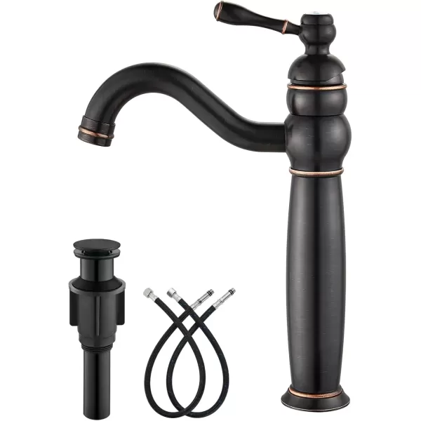 imagegotonovo 360 Swivel Single Handle One Hole Tall Bathroom Faucet Lavatory Vanity Bowl Faucet Vessel Sink Faucet with Pop Up Drain Antique BrassOil Rubbed Bronze