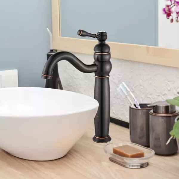 imagegotonovo 360 Swivel Single Handle One Hole Tall Bathroom Faucet Lavatory Vanity Bowl Faucet Vessel Sink Faucet with Pop Up Drain Antique BrassOil Rubbed Bronze