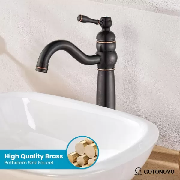 imagegotonovo 360 Swivel Single Handle One Hole Tall Bathroom Faucet Lavatory Vanity Bowl Faucet Vessel Sink Faucet with Pop Up Drain Antique BrassOil Rubbed Bronze