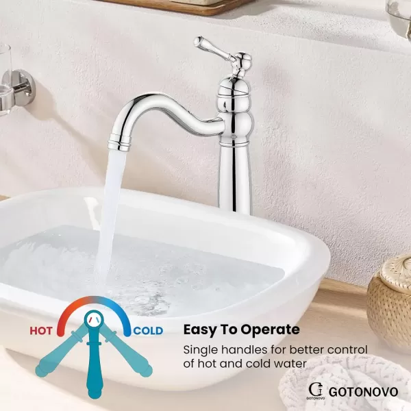 imagegotonovo 360 Swivel Single Handle One Hole Tall Bathroom Faucet Lavatory Vanity Bowl Faucet Vessel Sink Faucet with Pop Up Drain Antique BrassPolish Chrome