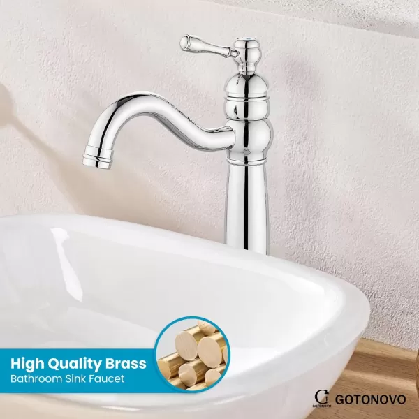 imagegotonovo 360 Swivel Single Handle One Hole Tall Bathroom Faucet Lavatory Vanity Bowl Faucet Vessel Sink Faucet with Pop Up Drain Antique BrassPolish Chrome