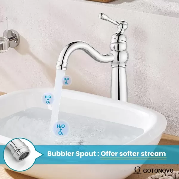 imagegotonovo 360 Swivel Single Handle One Hole Tall Bathroom Faucet Lavatory Vanity Bowl Faucet Vessel Sink Faucet with Pop Up Drain Antique BrassPolish Chrome