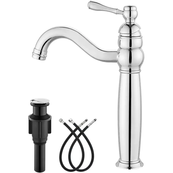 imagegotonovo 360 Swivel Single Handle One Hole Tall Bathroom Faucet Lavatory Vanity Bowl Faucet Vessel Sink Faucet with Pop Up Drain Antique BrassPolish Chrome