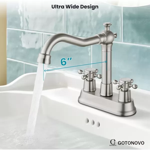 imagegotonovo 4 Inch Centerset Bathroom Sink Faucet with Double Cross Handles Deck Mounted 2 Hole Brass Lavatory Vanity Mixer Tap Include Supply Hose and Pop Up Drain RV Farmhouse Oil Rubbed BronzeBrushed Nickel
