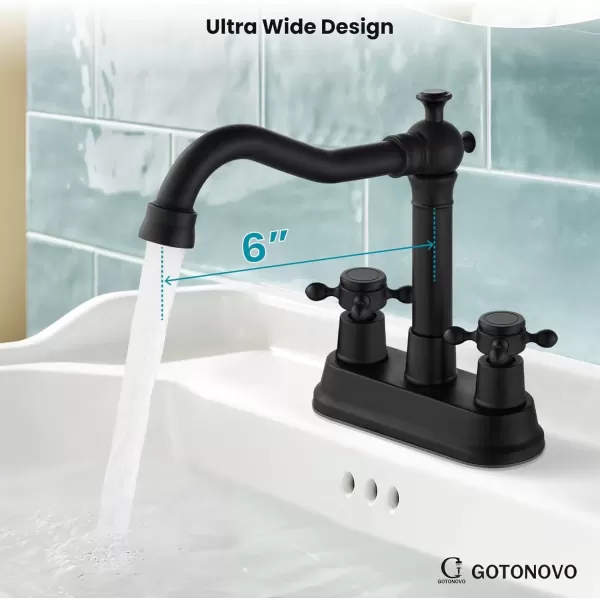 imagegotonovo 4 Inch Centerset Bathroom Sink Faucet with Double Cross Handles Deck Mounted 2 Hole Brass Lavatory Vanity Mixer Tap Include Supply Hose and Pop Up Drain RV Farmhouse Oil Rubbed BronzeMatte Black