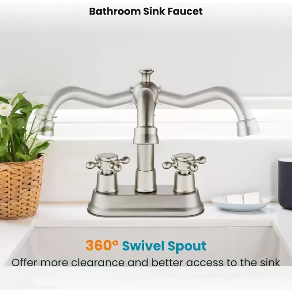 imagegotonovo 4 Inch Centerset Bathroom Sink Faucet with Double Cross Handles Deck Mounted 2 Hole Brass Lavatory Vanity Mixer Tap Include Supply Hose and Pop Up Drain RV Farmhouse Oil Rubbed BronzeBrushed Nickel