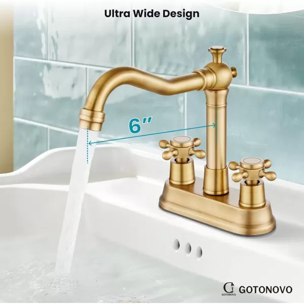 imagegotonovo 4 Inch Centerset Bathroom Sink Faucet with Double Cross Handles Deck Mounted 2 Hole Brass Lavatory Vanity Mixer Tap Include Supply Hose and Pop Up Drain RV Farmhouse Oil Rubbed BronzeAntique Brass