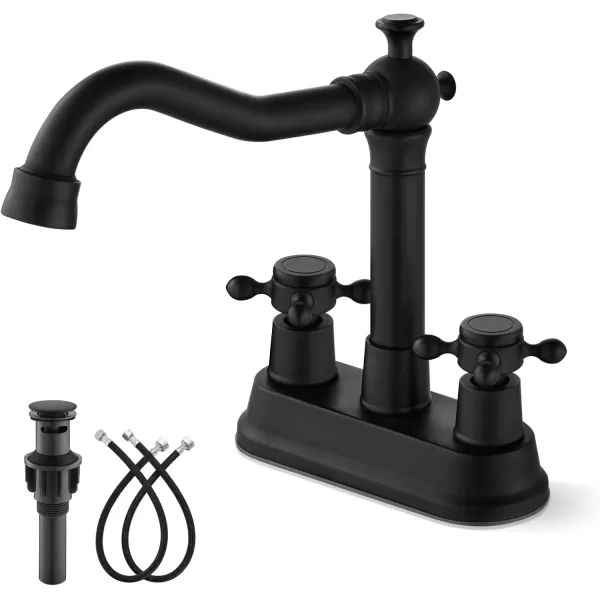 imagegotonovo 4 Inch Centerset Bathroom Sink Faucet with Double Cross Handles Deck Mounted 2 Hole Brass Lavatory Vanity Mixer Tap Include Supply Hose and Pop Up Drain RV Farmhouse Oil Rubbed BronzeMatte Black
