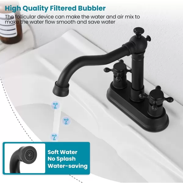 imagegotonovo 4 Inch Centerset Bathroom Sink Faucet with Double Cross Handles Deck Mounted 2 Hole Brass Lavatory Vanity Mixer Tap Include Supply Hose and Pop Up Drain RV Farmhouse Oil Rubbed BronzeMatte Black