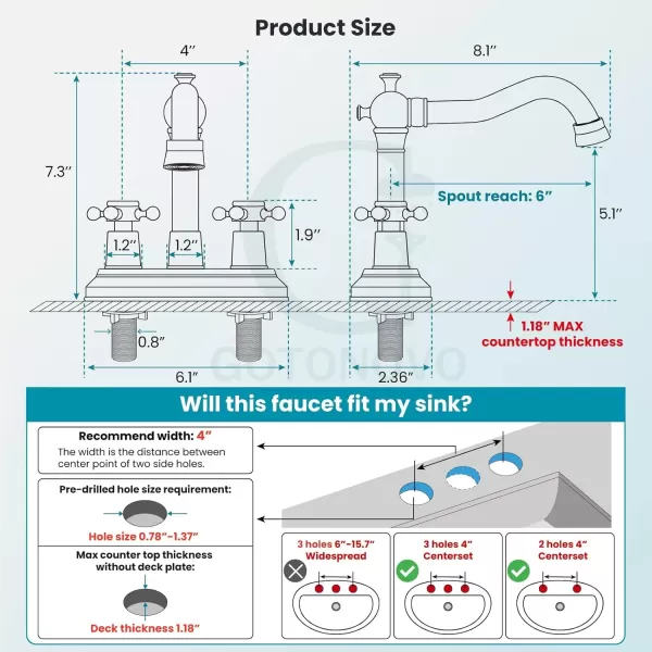imagegotonovo 4 Inch Centerset Bathroom Sink Faucet with Double Cross Handles Deck Mounted 2 Hole Brass Lavatory Vanity Mixer Tap Include Supply Hose and Pop Up Drain RV Farmhouse Oil Rubbed BronzeOil Rubbed Bronze