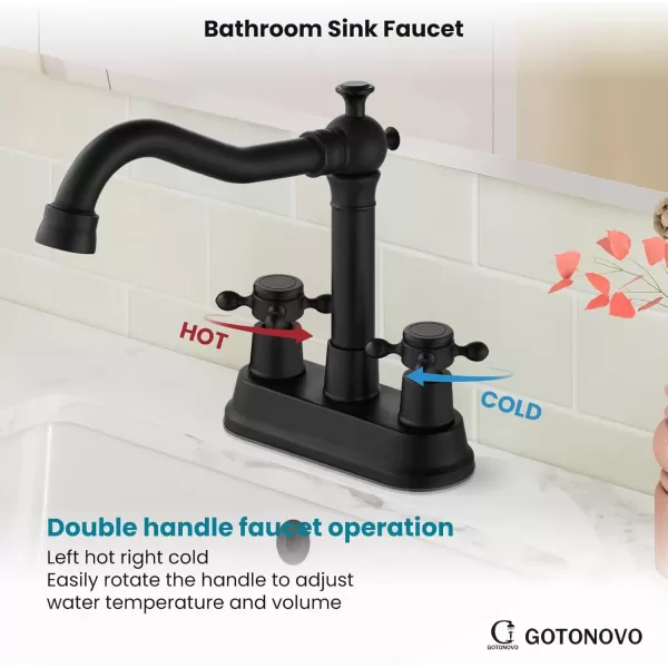 imagegotonovo 4 Inch Centerset Bathroom Sink Faucet with Double Cross Handles Deck Mounted 2 Hole Brass Lavatory Vanity Mixer Tap Include Supply Hose and Pop Up Drain RV Farmhouse Oil Rubbed BronzeMatte Black