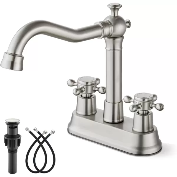 imagegotonovo 4 Inch Centerset Bathroom Sink Faucet with Double Cross Handles Deck Mounted 2 Hole Brass Lavatory Vanity Mixer Tap Include Supply Hose and Pop Up Drain RV Farmhouse Oil Rubbed BronzeBrushed Nickel