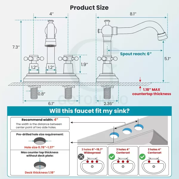 imagegotonovo 4 Inch Centerset Bathroom Sink Faucet with Double Cross Handles Deck Mounted 2 Hole Brass Lavatory Vanity Mixer Tap Include Supply Hose and Pop Up Drain RV Farmhouse Oil Rubbed BronzeBrushed Nickel