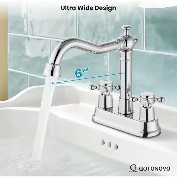 imagegotonovo 4 Inch Centerset Bathroom Sink Faucet with Double Cross Handles Deck Mounted 2 Hole Brass Lavatory Vanity Mixer Tap Include Supply Hose and Pop Up Drain RV Farmhouse Oil Rubbed BronzePolish Chrome