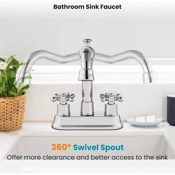 imagegotonovo 4 Inch Centerset Bathroom Sink Faucet with Double Cross Handles Deck Mounted 2 Hole Brass Lavatory Vanity Mixer Tap Include Supply Hose and Pop Up Drain RV Farmhouse Oil Rubbed BronzePolish Chrome