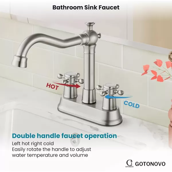 imagegotonovo 4 Inch Centerset Bathroom Sink Faucet with Double Cross Handles Deck Mounted 2 Hole Brass Lavatory Vanity Mixer Tap Include Supply Hose and Pop Up Drain RV Farmhouse Oil Rubbed BronzeBrushed Nickel