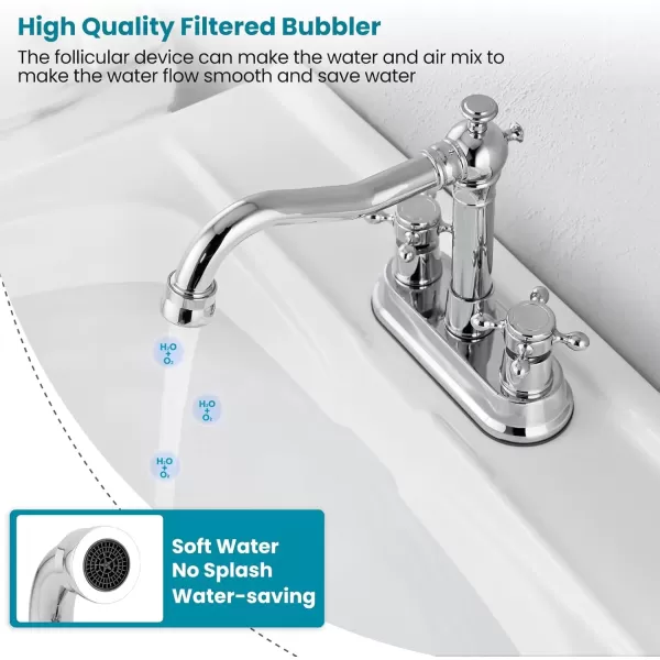 imagegotonovo 4 Inch Centerset Bathroom Sink Faucet with Double Cross Handles Deck Mounted 2 Hole Brass Lavatory Vanity Mixer Tap Include Supply Hose and Pop Up Drain RV Farmhouse Oil Rubbed BronzePolish Chrome